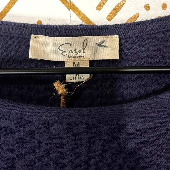 NWT Easel Navy Blue Embroidered Boho Peasant Blouse Top M Spring Festival Hippie - Picture 4 of 6